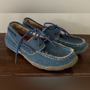 EUC Twisted X Blue Denim Moc Toe Driving Boat Shoes Women’s Sz: 8